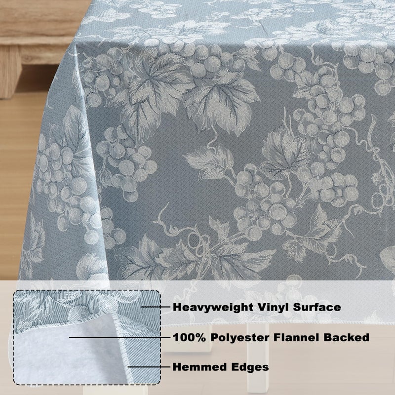 Lintex Home Bargains Plus 60 x 84 Inch Rectangle Vinyl Tablecloth with Flannel Backing, Traditional Grapevine Print, Waterproof Indoor Outdoor Dining Room, Party and Banquet Table Cover, Blue - Image 4